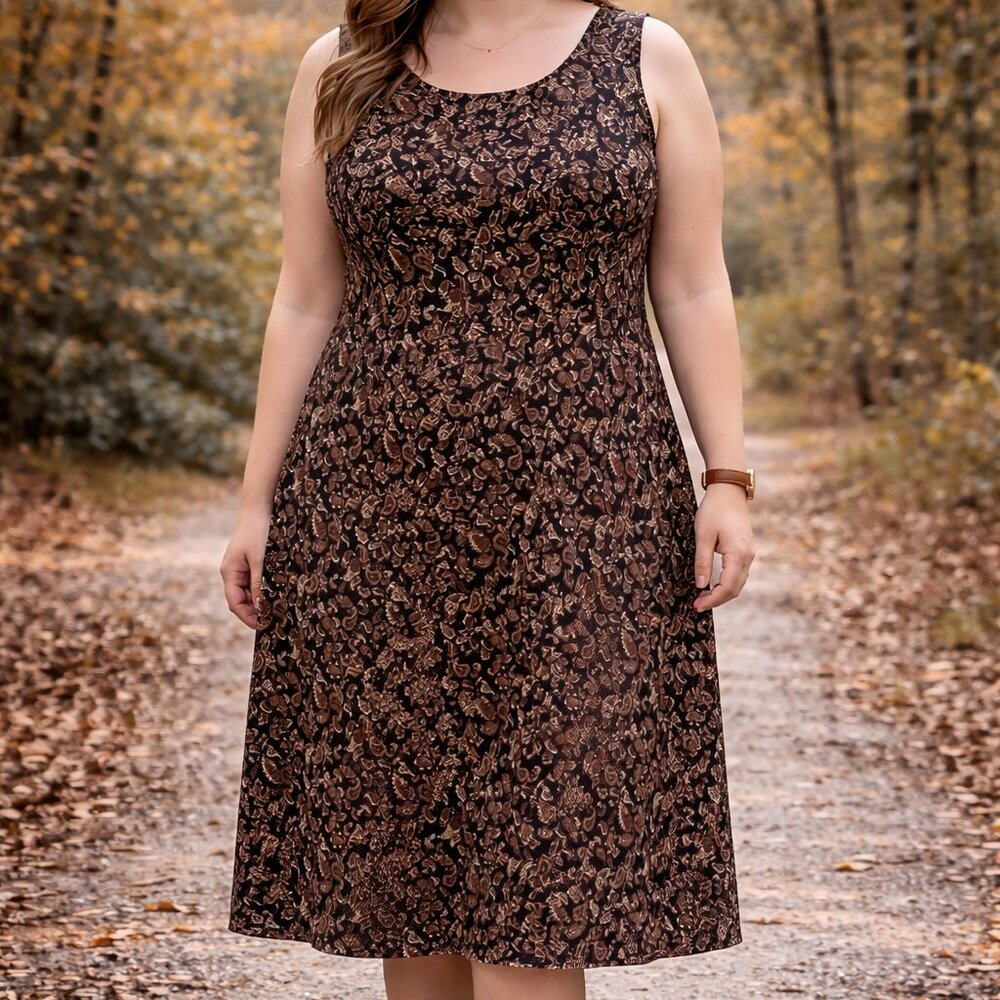 Vintage Julian Taylor New York Paisley Dress Women’s 18W Black Brown Sleeveless